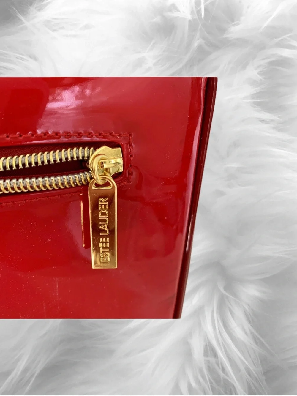 Estee Lauder Sleek Glossy Red Train Cosmetic Vanity Travel Case w/Gold Hardware